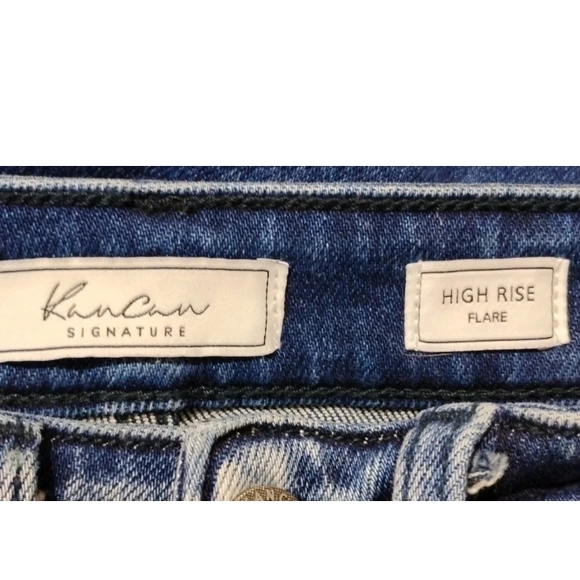 Kancan High-Rise Flare Jeans Dark Distressed Stretch Women's Size 23/0 - Picture 3 of 5